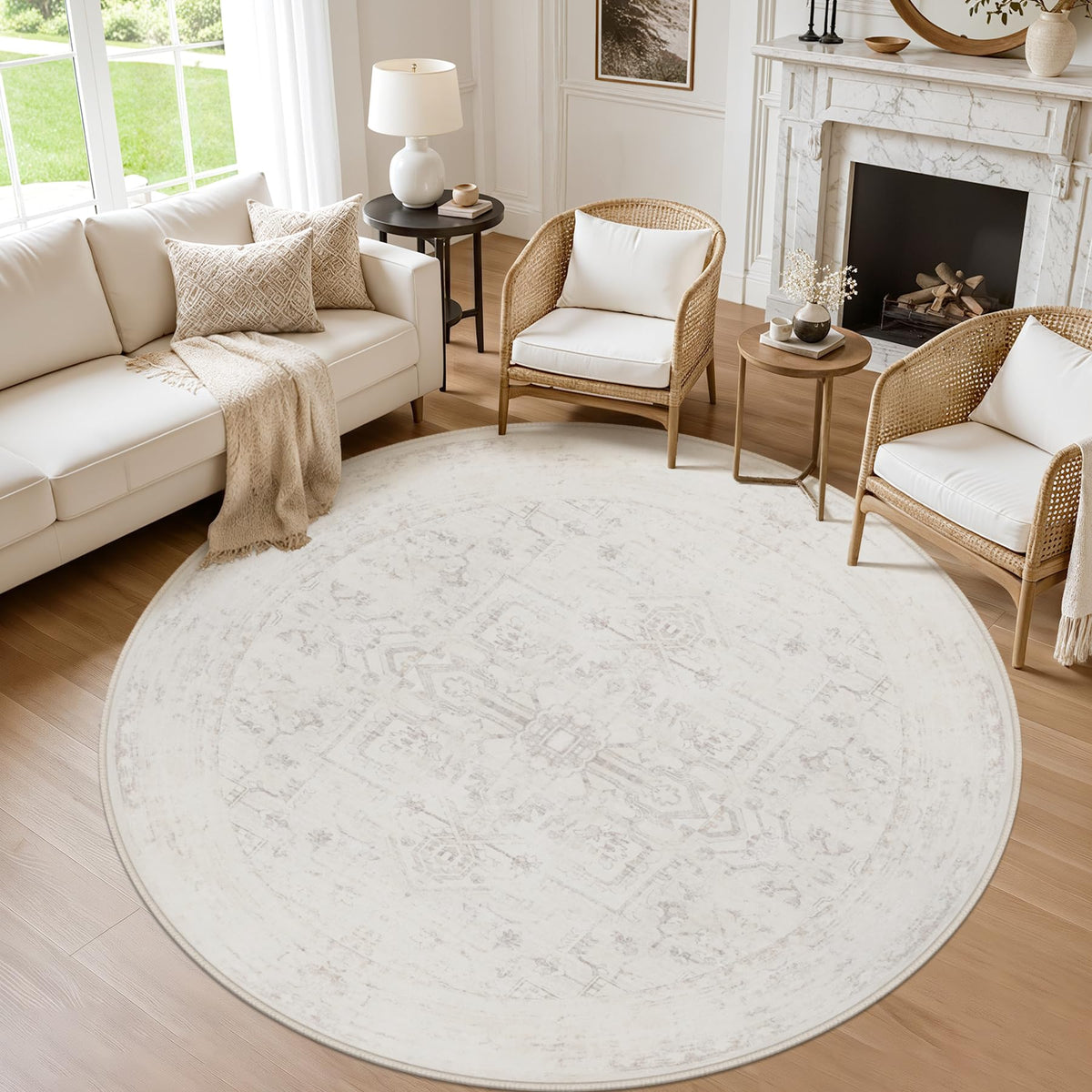 8x10 Area Rugs Living Room: Bedroom Washable Carpet Beige/Ivory
