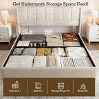 King Bed Frame with Hydraulic Gas Lift Up Storage, Linen Upholstered