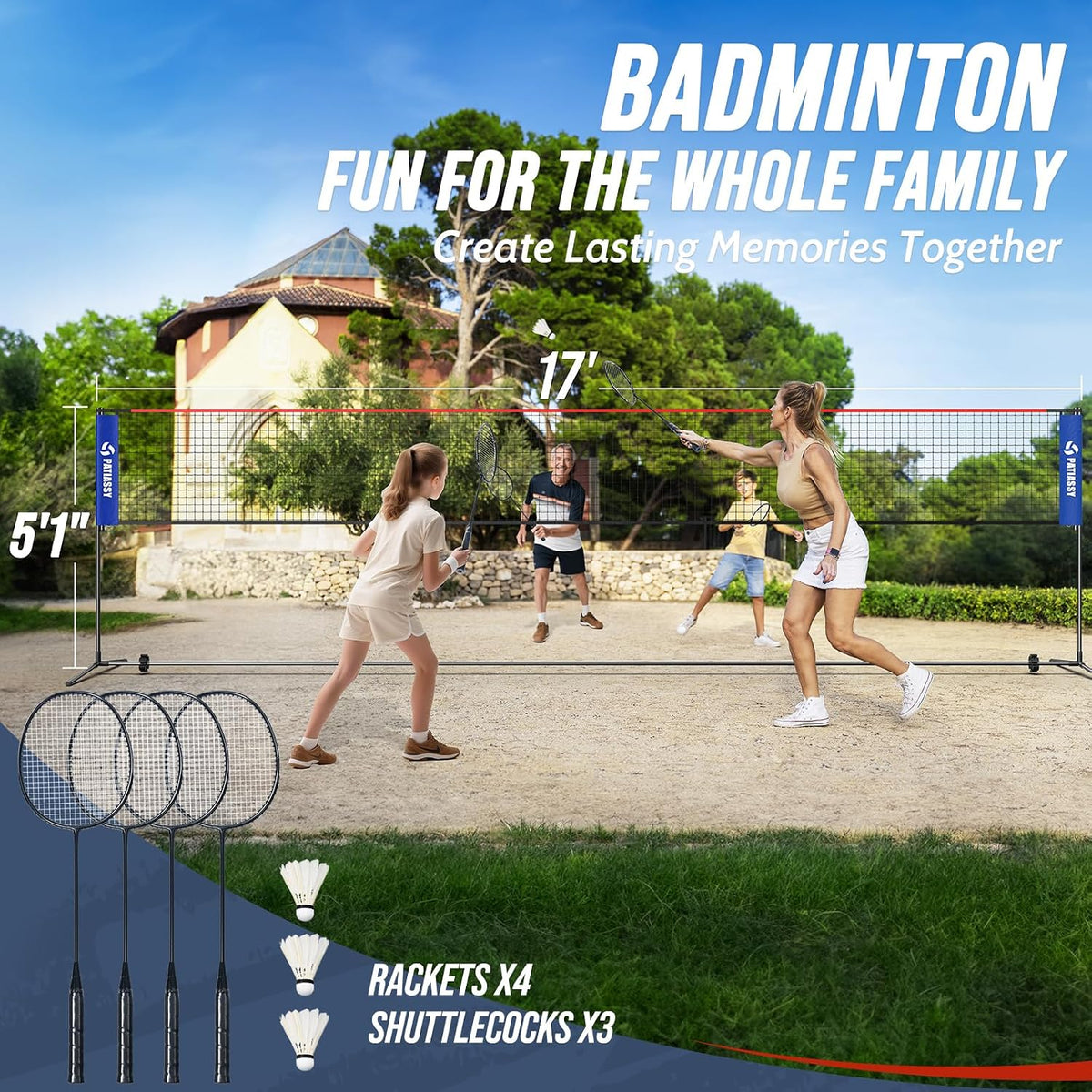 3-in-1 Volleyball Badminton Pickleball Net Set Adjustable Height
