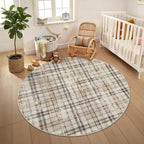 Modern Washable 8x10 Area Rug - Soft, Non-Slip, Stain Resistant, Farmhouse Tartan Plaid for Living Room, Bedroom, Nursery, Office - Beige