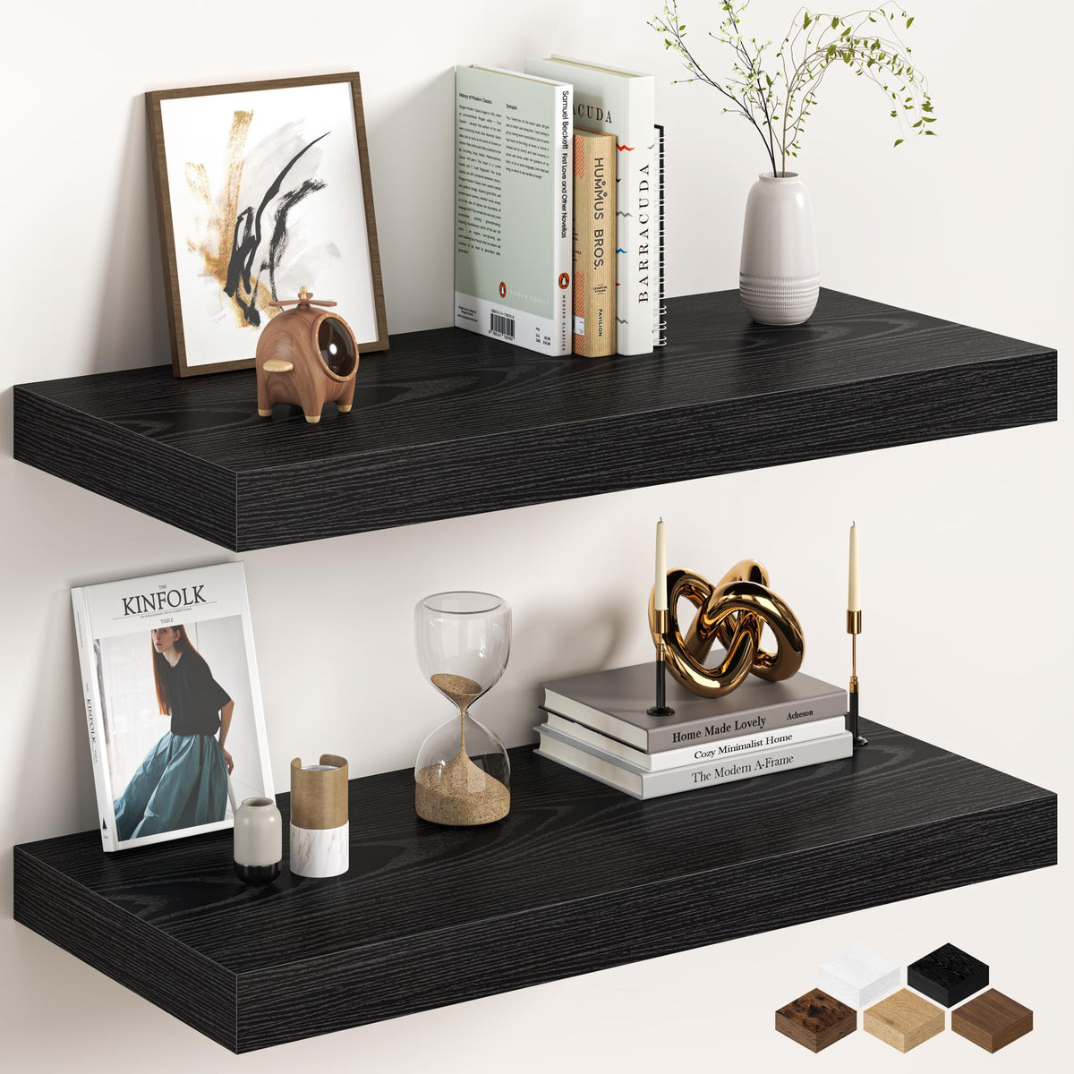30Inch Oak Floating Shelves for Wall, 12 Inch Deep Shelves for Bedroom, Kitchen, Bathroom Wall Mounted, Rustic Wood Floating Shelf with Invisible Brackets for Books, Storage, Decor, 2 Packs