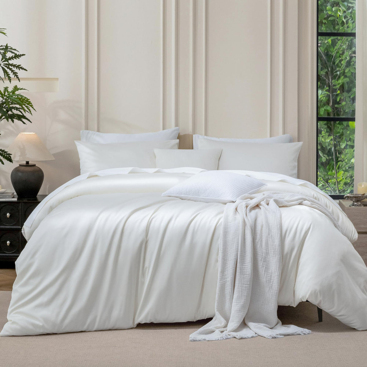 MooMee Queen Duvet Cover Set 100% Extra Long Staple Cotton Cooling Bedding