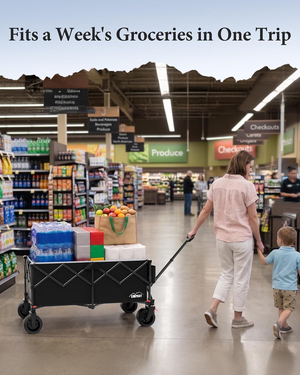 46" Collapsible Wagon Cart Foldable 300L Capacity Compact Folded Size