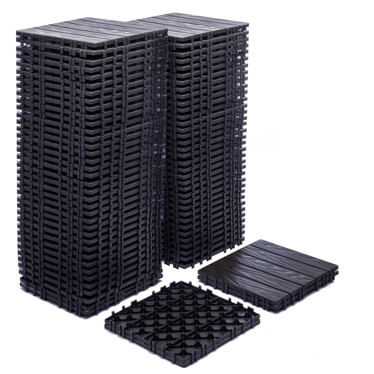 Deck Tiles for Outdoor, Plastic Outdoor Flooring Tiles, Kitchen Non Slip Polypropylene Interlocking Flooring Tile Waterproof for Balcony and Patio, 44 Pack, 12"x12" Square, All Weather Use, Brown