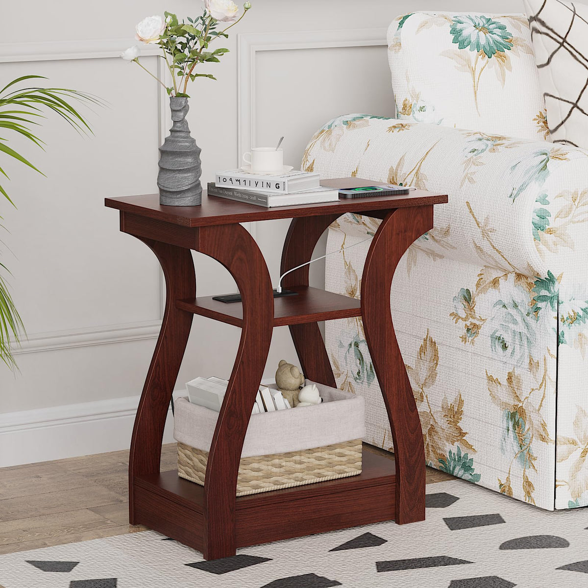 FROMJBEST End Tables Living Room Set of 2 with Charging Station, Black