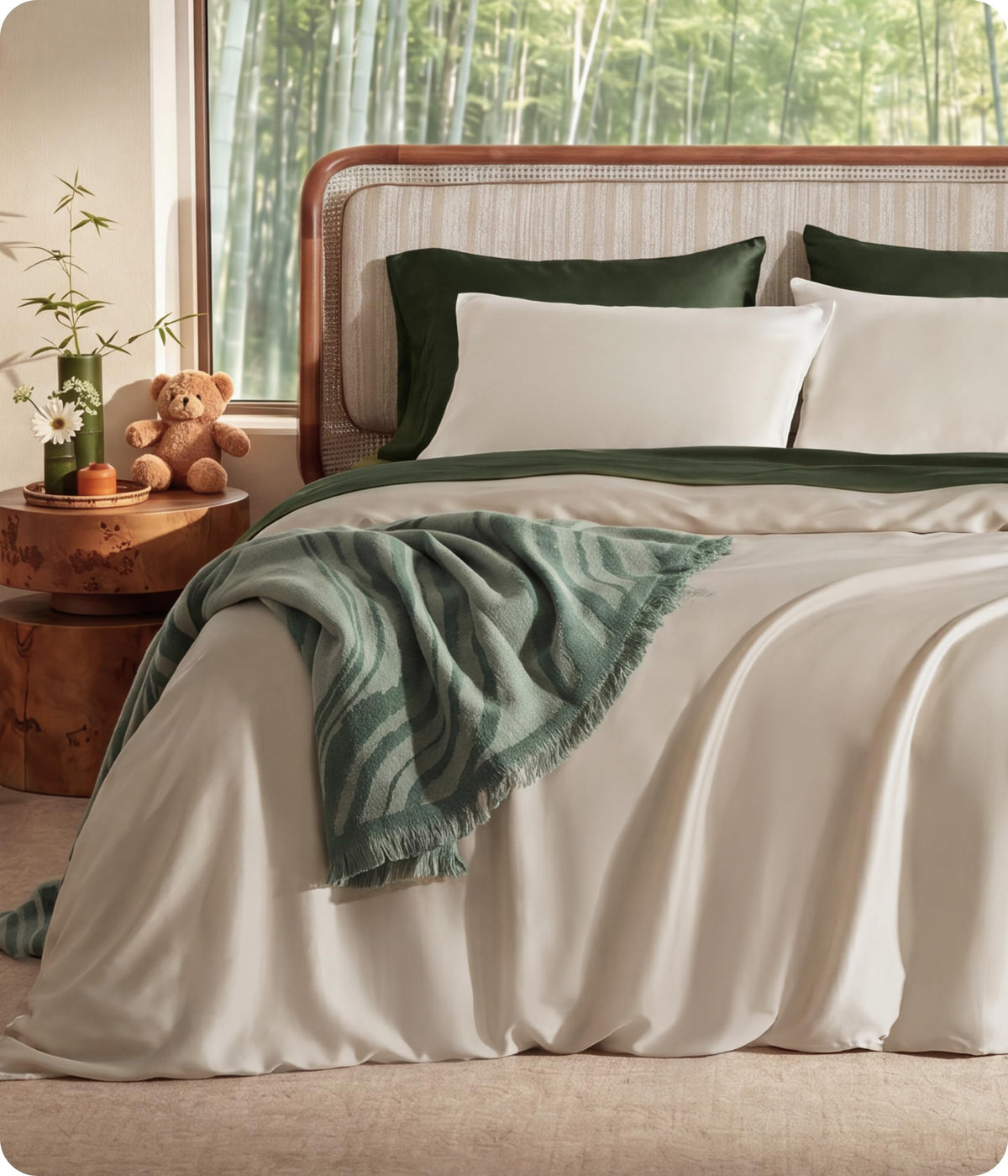 Bedsure PureWoven 100% Organic Bamboo Cooling Duvet Cover Set, King, Green