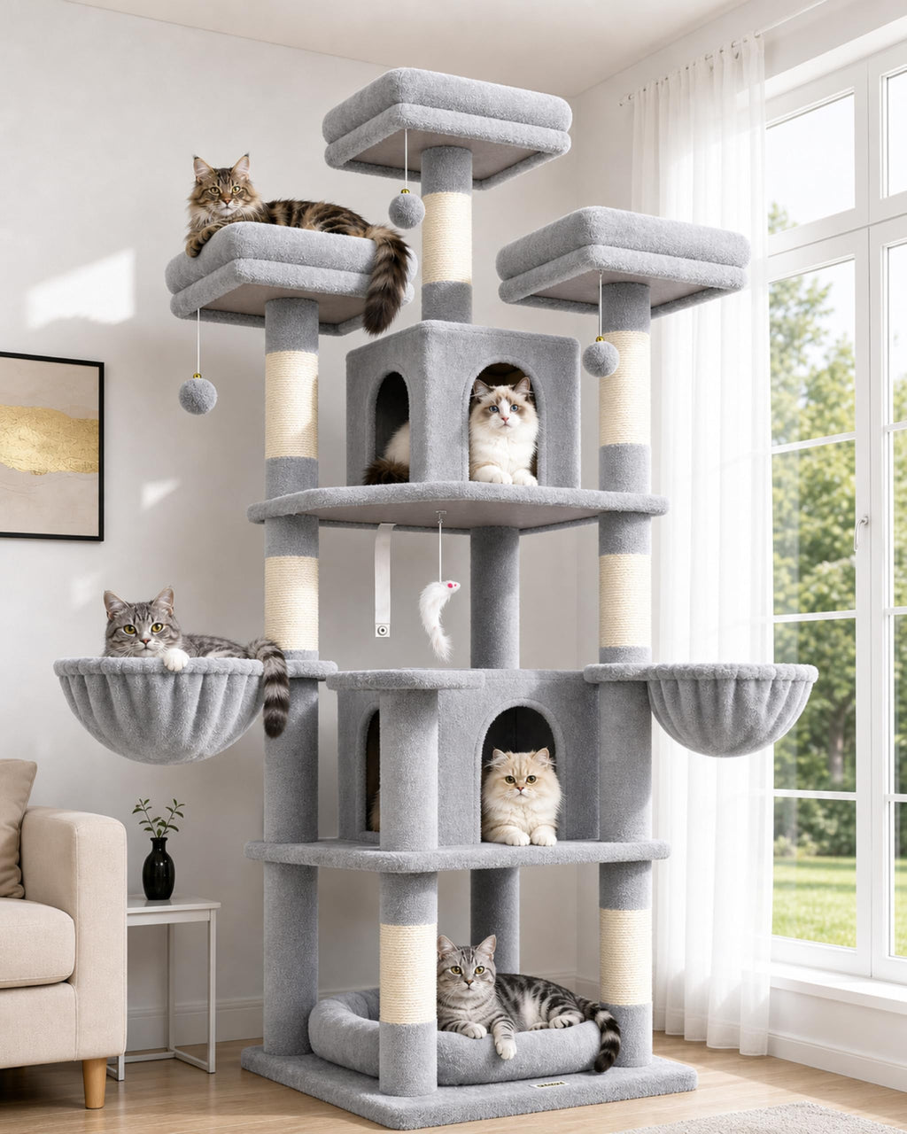 Globlazer Big XXL Cat Tower for Indoor Multiple Cats, F80, Dark Grey
