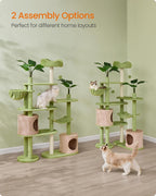 Feandrea Cat Tree, 68.1-Inch Multi-Level Plush Cat Tower, Artificial Leaves