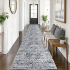 KUTA Vintage Extra Long Runners for Hallways 2.6x18ft Washable Blue White