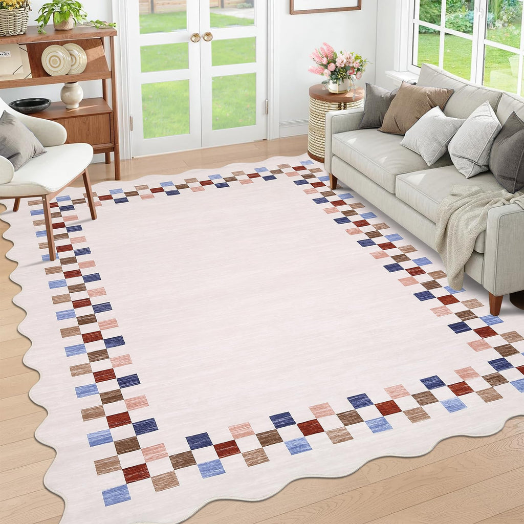 GarveeHome 5x7 Washable Area Rug Checkered Rug for Bedroom Living Room