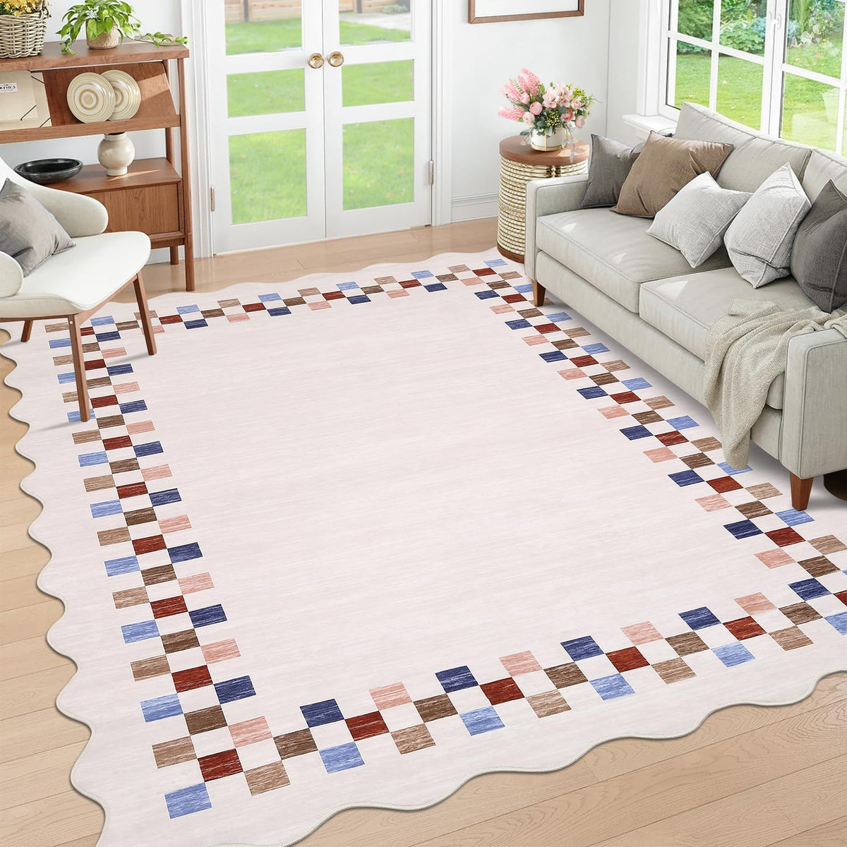 GarveeHome 5x7 Washable Area Rug Checkered Rug for Bedroom Living Room