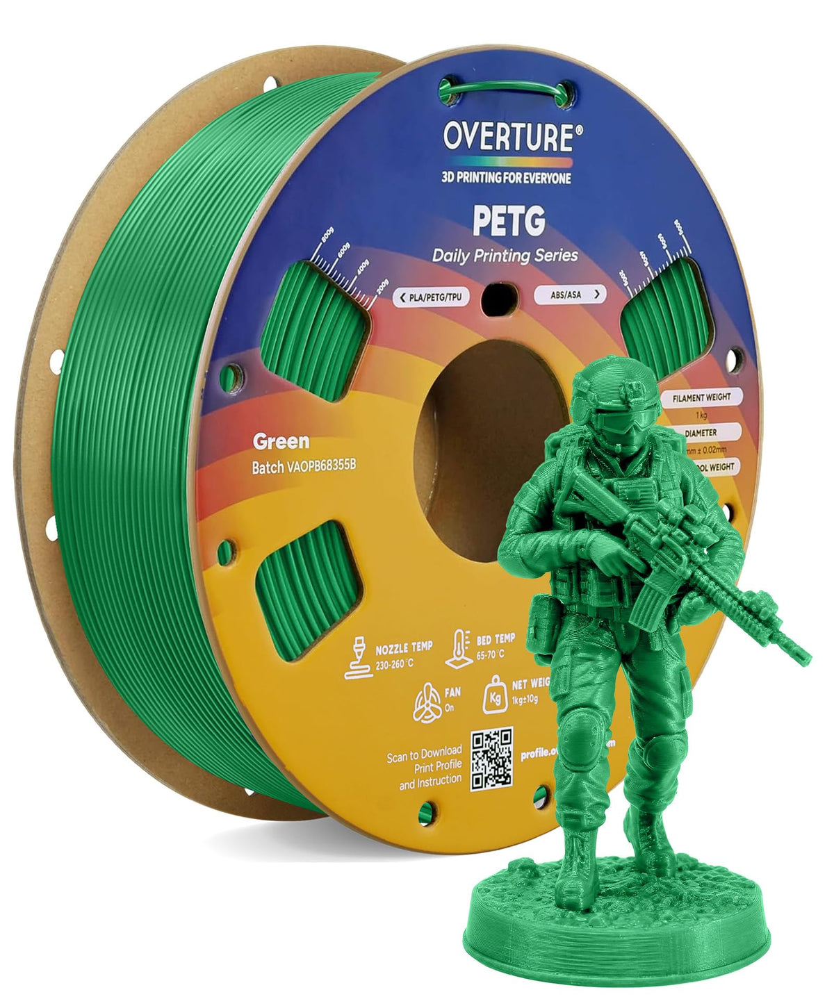 OVERTURE 10KG Bundle High Speed PETG Filament 1.75mm, 3D Printer Filament
