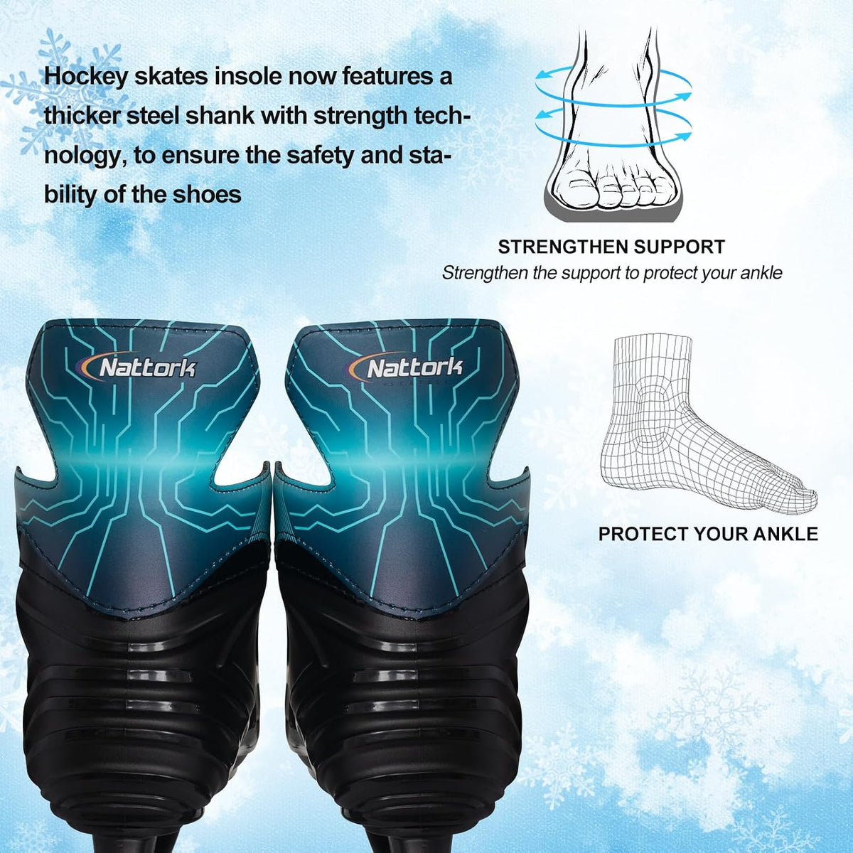 Nattork Ice Hockey Skates for Men, Women, Youth Stainless Steel Blades Lightweight & Durable for Superior Ankle Support and Agile Skating with Coolmax Fabric