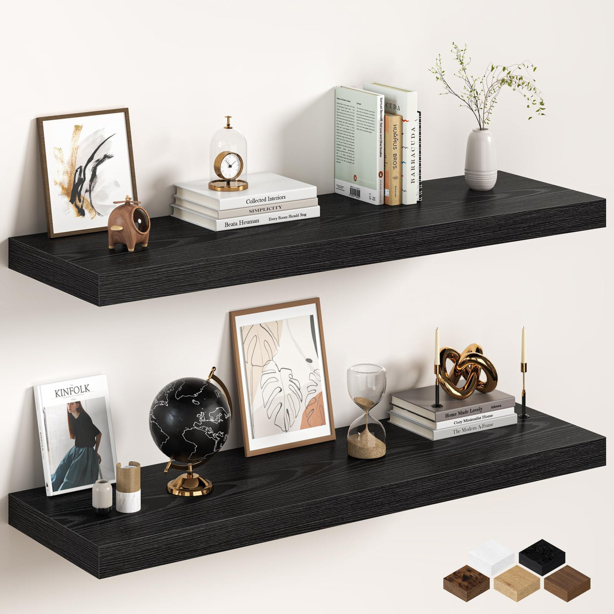 30Inch Oak Floating Shelves for Wall, 12 Inch Deep Shelves for Bedroom, Kitchen, Bathroom Wall Mounted, Rustic Wood Floating Shelf with Invisible Brackets for Books, Storage, Decor, 2 Packs