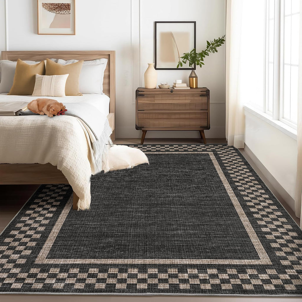 GarveeHome 5x7 Washable Area Rug Checkered Rug for Bedroom Living Room