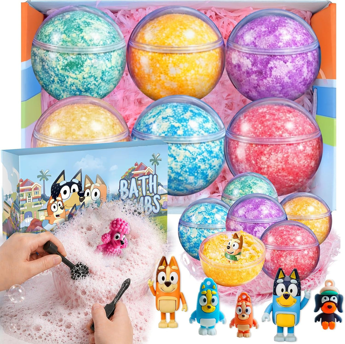 Bath Bombs for Kids: XXL Bath Bombs with Surprise Inside, Organic Bath Bombs Rich in Natural Essential Oils, Kids Bath Gift Set for Dry Skin Moisturize, Summer Party Favors for Kids (6 Pcs)
