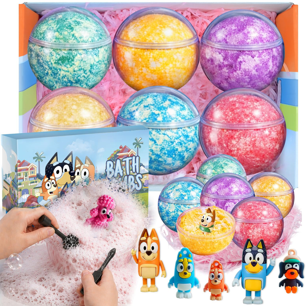 Bath Bombs for Kids: XXL Bath Bombs with Surprise Inside, Organic Bath Bombs Rich in Natural Essential Oils, Kids Bath Gift Set for Dry Skin Moisturize, Summer Party Favors for Kids (6 Pcs)