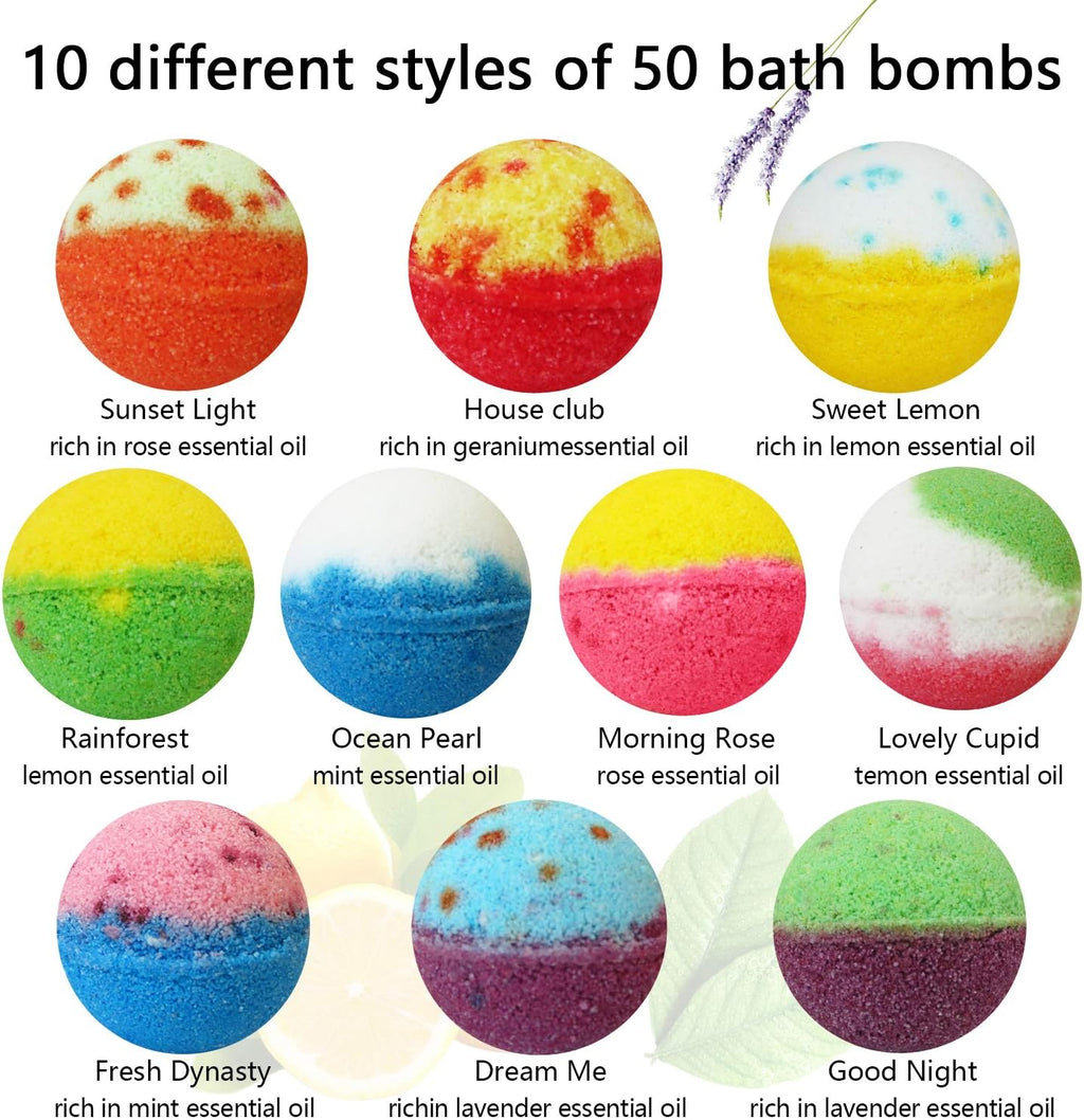 Bath Bombs Gift Set, 50 Handmade Bulk Bath Bombs for Kids, Women, Men