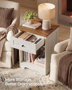 VASAGLE White Nightstand with Charging Station, 1 Drawer, Set of 2
