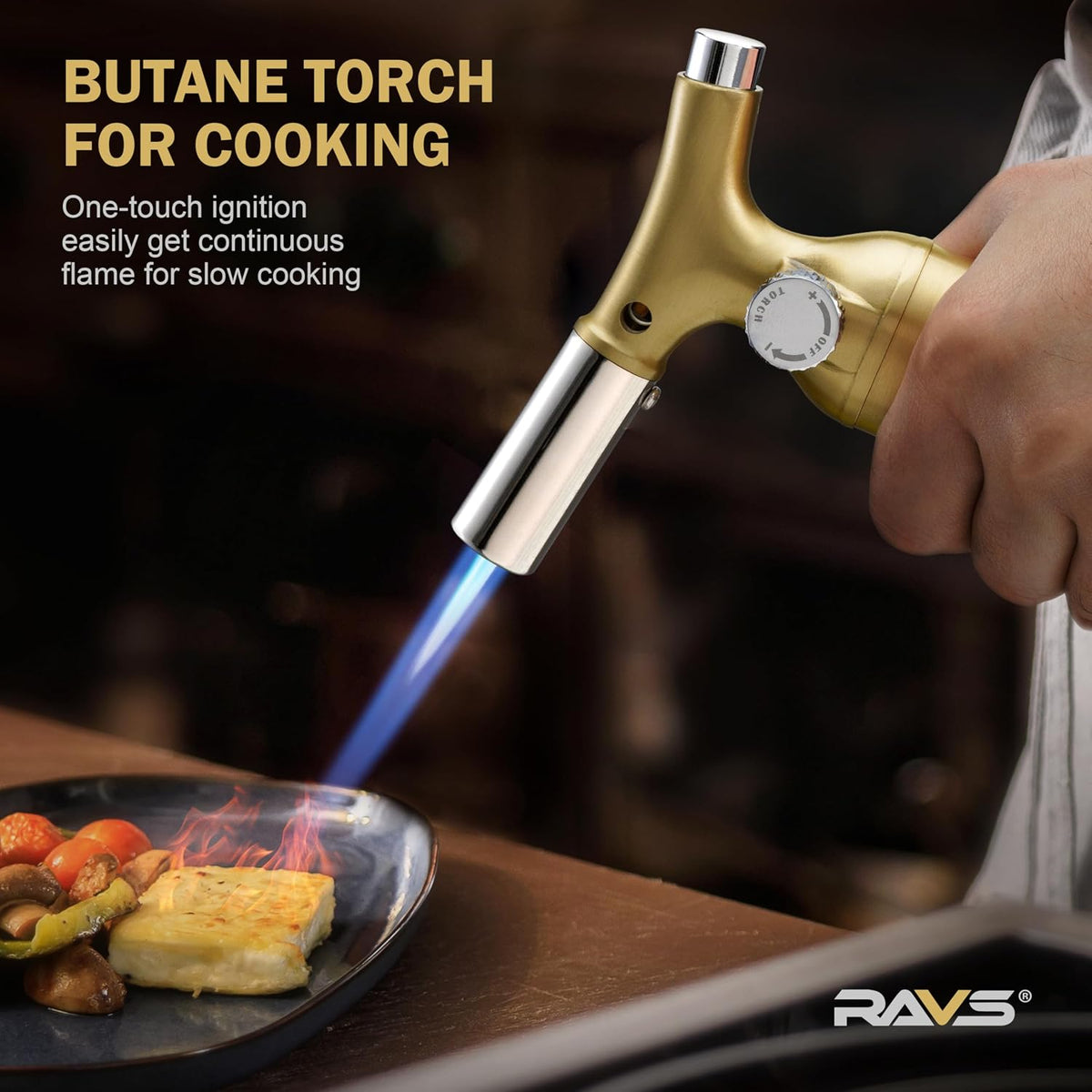 RAVS Butane Torch Lighter with Solid Copper Design, Food Torch for Cooking