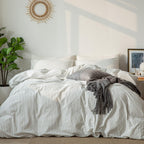 MooMee Striped Duvet Cover Set 100% Washed Cotton Linen Like Queen