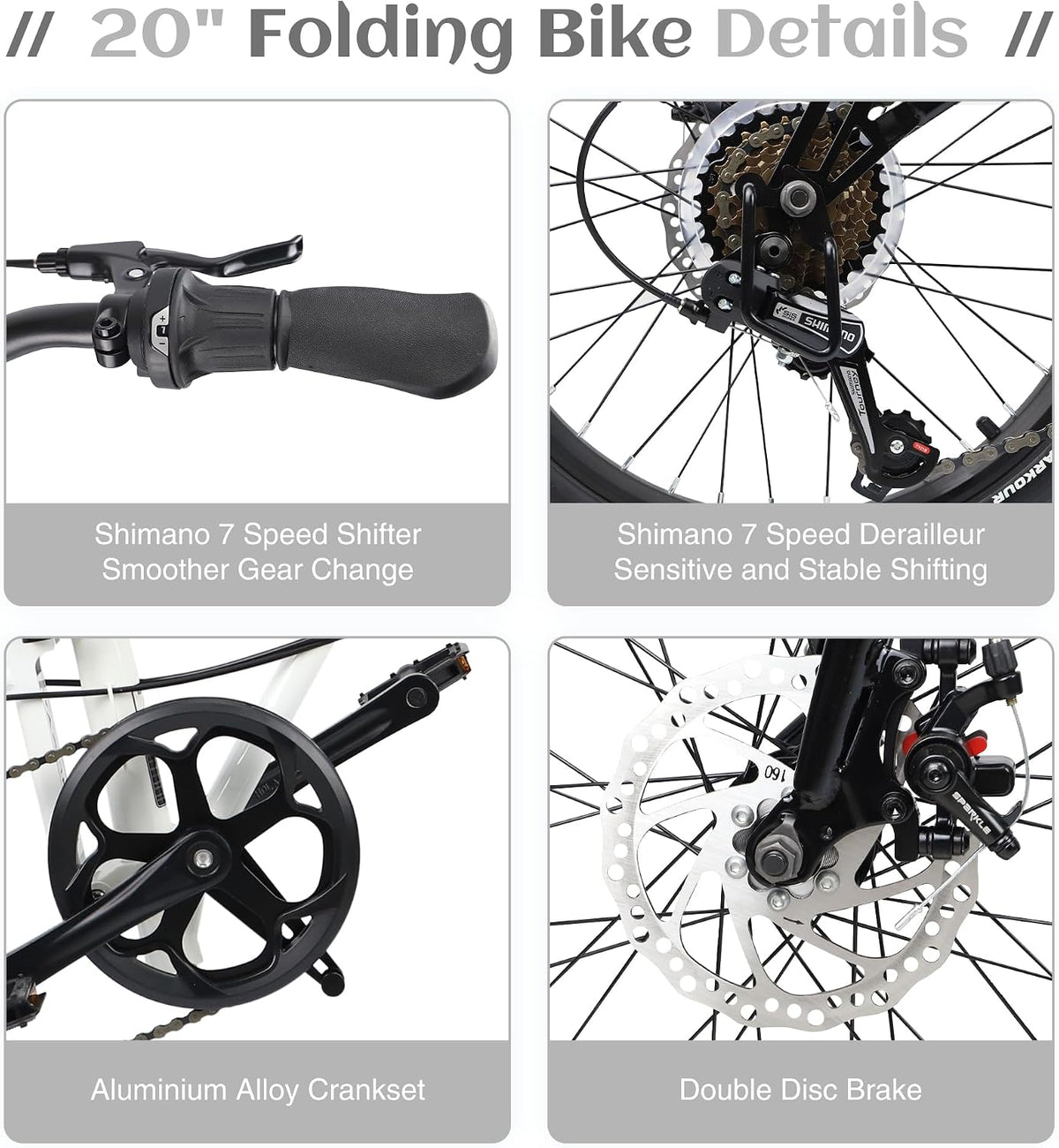 20 Inch Folding Bike, 7 Speed Commuter Bicycle, Dual Disc Brakes