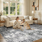 DMOYEST Area Rug Living Room Rugs 9x12 Washable Abstract Grey Carpet