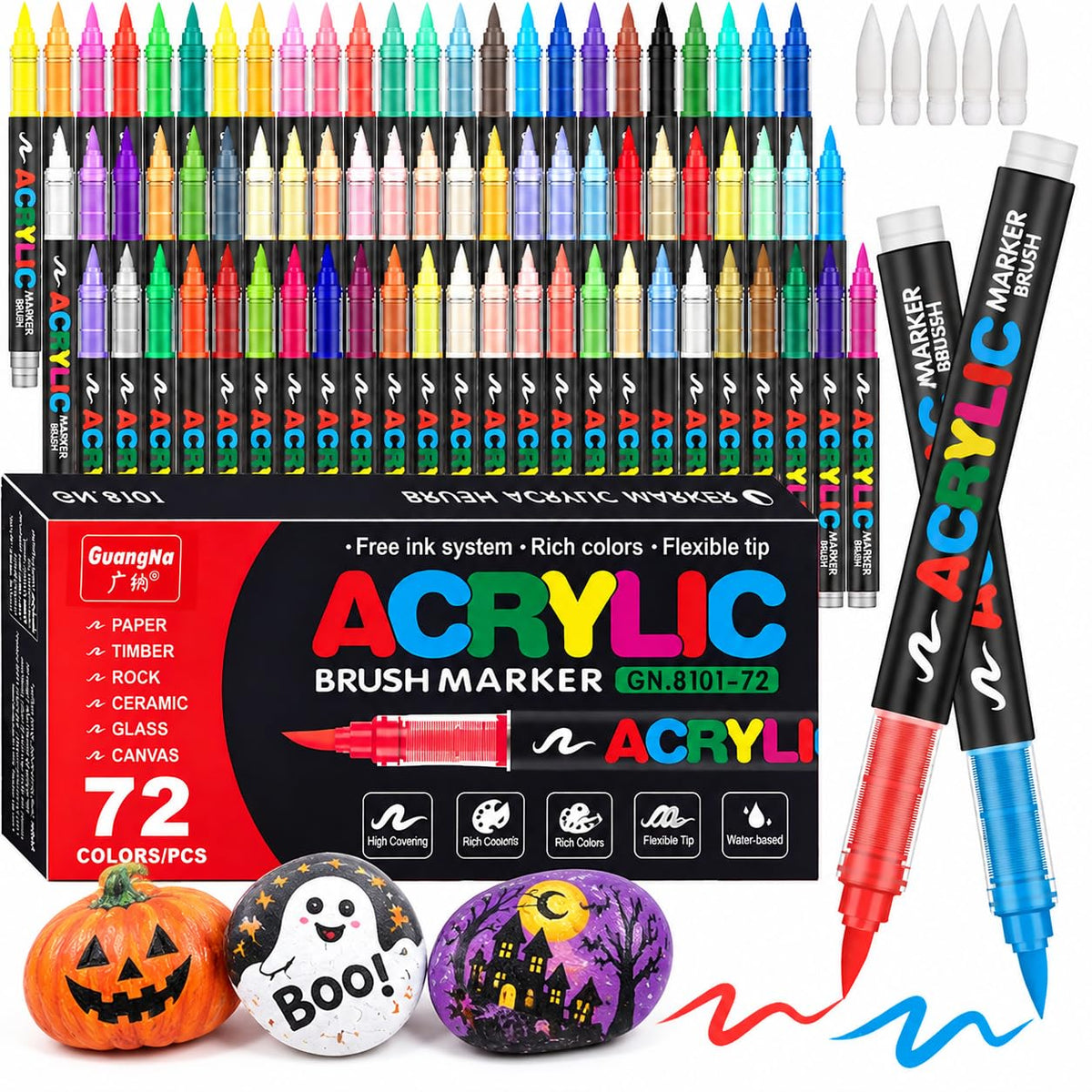Amamao 240 Colors Soft Brush Tip Acrylic Paint Markers for Rock Painting