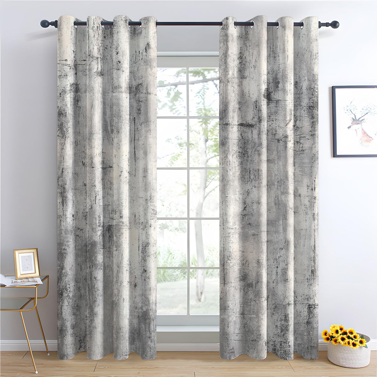 Boho Mid Century Blackout Curtains, Thermal Insulated Room Darkening Grommet Drapes for Bedroom Living Room, Modern Abstract Leaf Geometric Window Treatments, 108 Inch Drapes 2 Panel Set