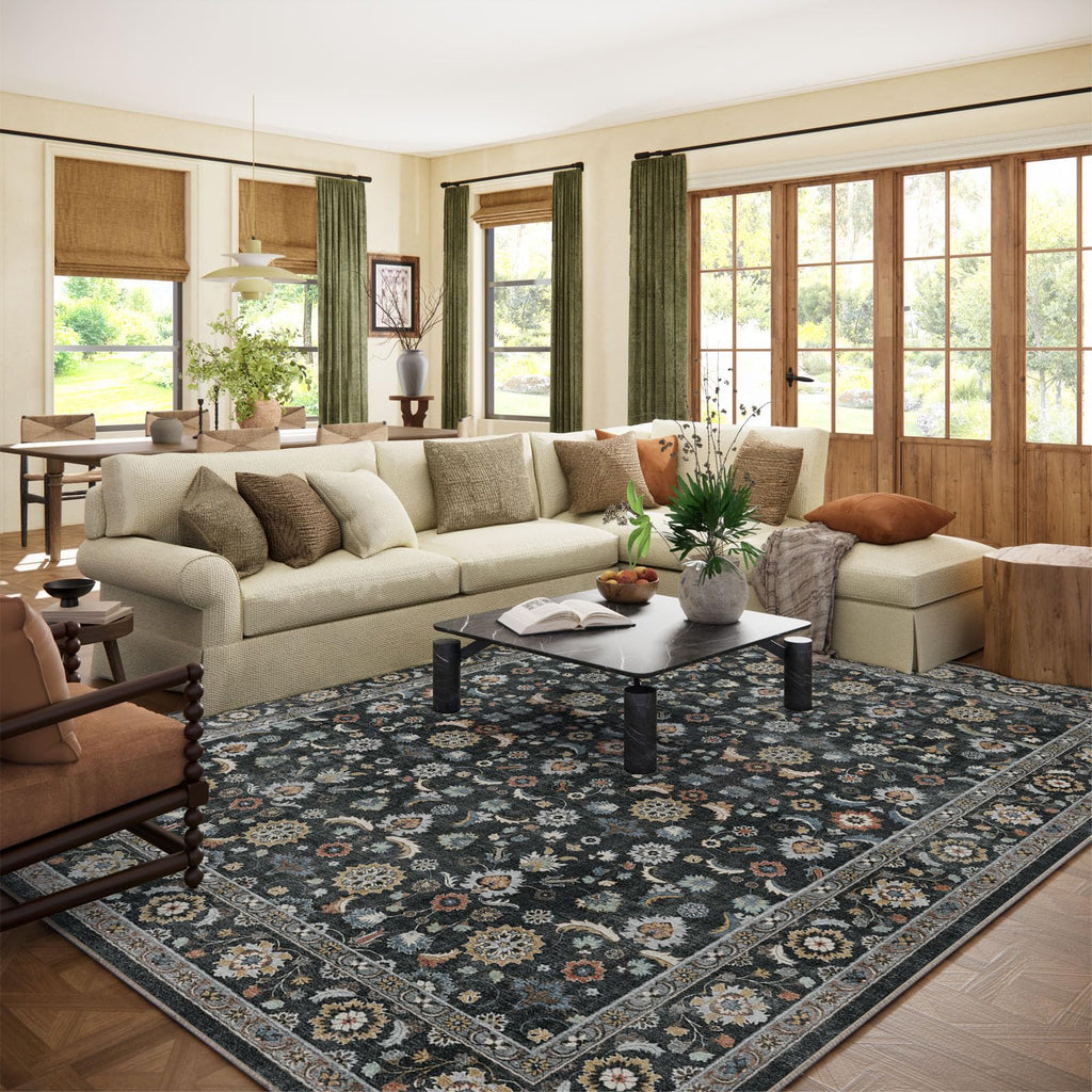 Washable Area Rugs for Living Room: 9x12 Bedroom Rug Boho Vintage Area Rug Stain Resistant Non Slip Low Pile Lightweight Soft Carpets for Dining Room Kitchen Nursery Kids Room Playroom Home Office