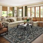 Washable Area Rugs for Living Room: 9x12 Bedroom Rug Boho Vintage Area Rug Stain Resistant Non Slip Low Pile Lightweight Soft Carpets for Dining Room Kitchen Nursery Kids Room Playroom Home Office