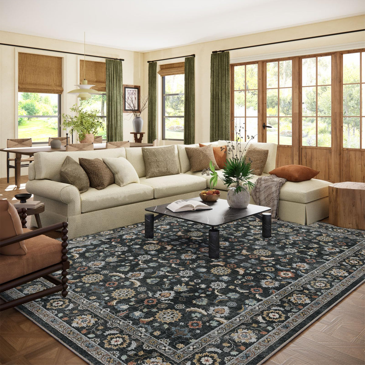 Washable Area Rugs for Living Room: 9x12 Bedroom Rug Boho Vintage Area Rug Stain Resistant Non Slip Low Pile Lightweight Soft Carpets for Dining Room Kitchen Nursery Kids Room Playroom Home Office