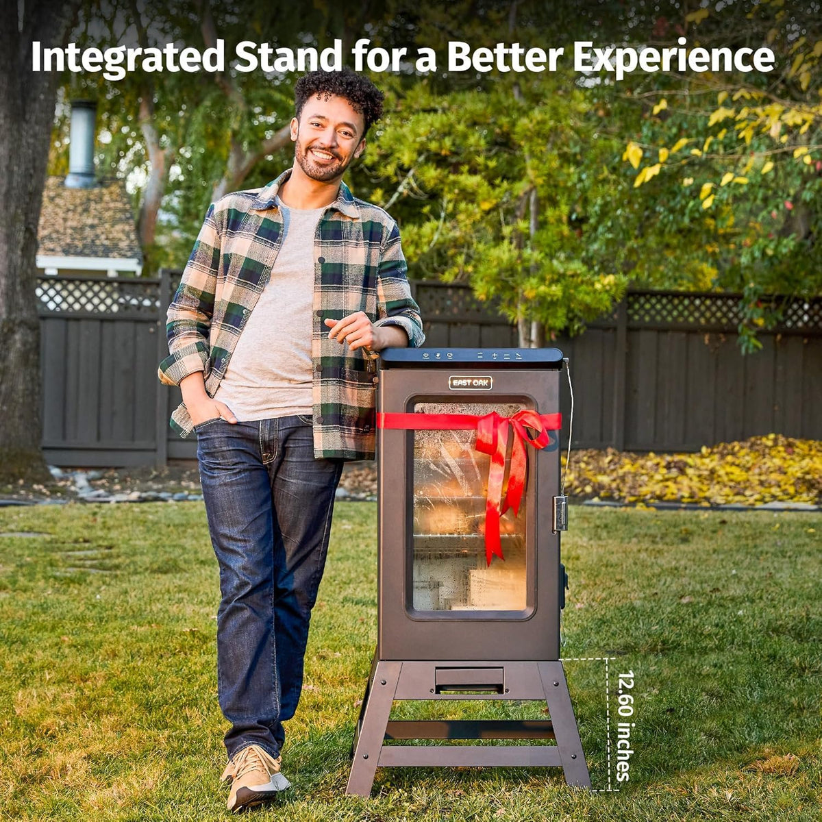 EAST OAK 30" Outdoor Electric Smoker with Built-in Meat Probe & Mobility Stand, Side Chip Loader for up to 6x Longer Uninterrupted Smoke and 725 sq in Cooking Area, Night Blue