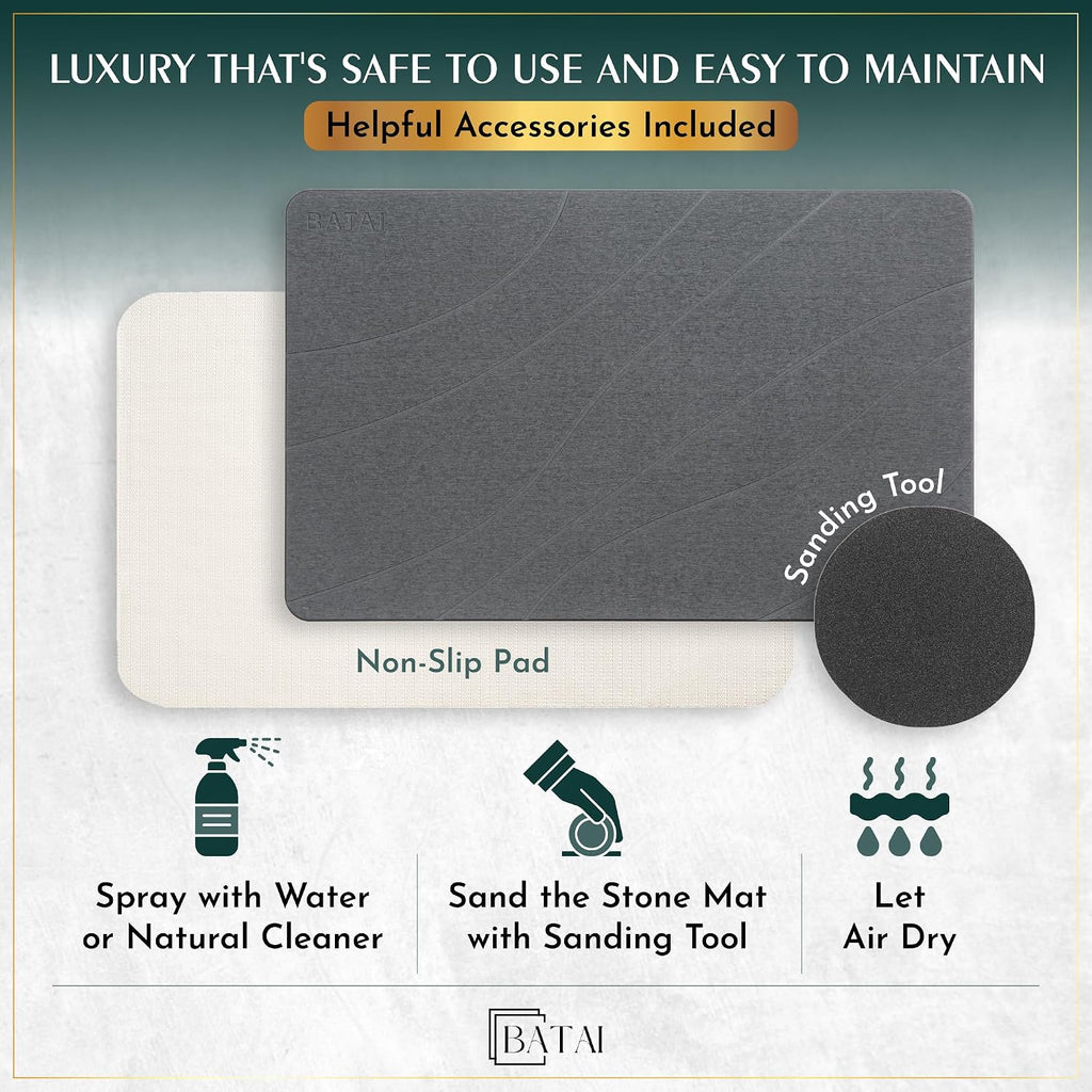 Extra Large Diatomaceous Earth Stone Bath Mat (31.5” x 19.7”) Dark Gray XL