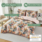 URBONUR 100% Cotton Floral Queen Duvet Cover Set 3-Pieces Botanical Bedding