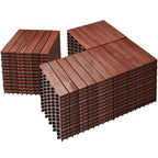PrimeZone 54 PCS Solid Acacia Wood Interlocking Deck Tiles Outdoor, Brown