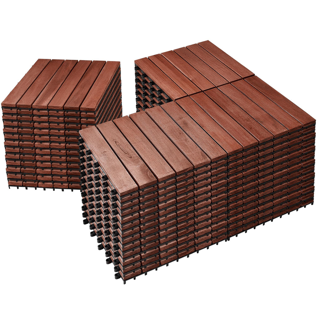 PrimeZone 54 PCS Solid Acacia Wood Interlocking Deck Tiles, Natural Wood
