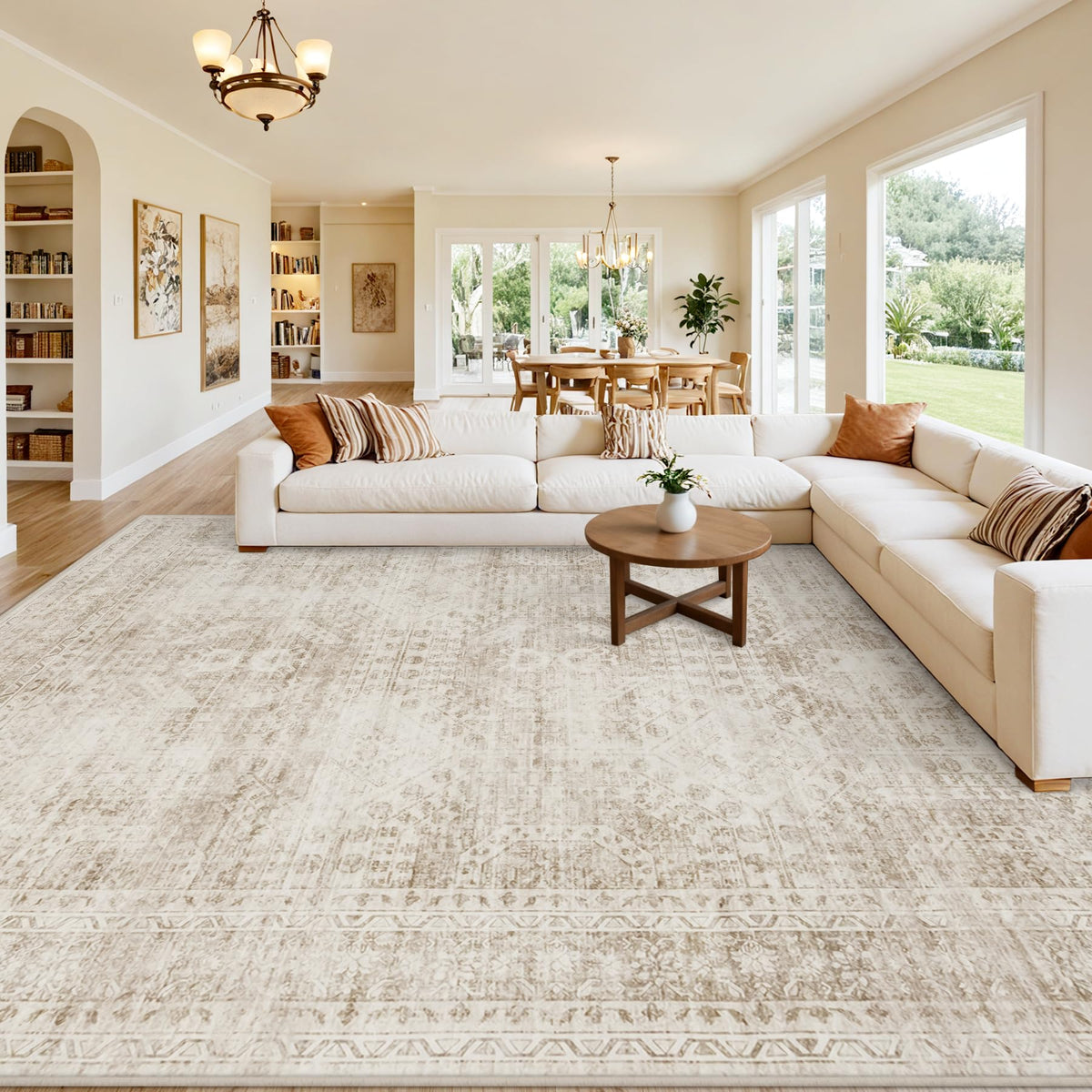 8x10 Area Rugs Living Room: Bedroom Washable Carpet Beige/Ivory