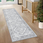 KUTA Vintage Extra Long Runners for Hallways 2.6x18ft Washable Blue White