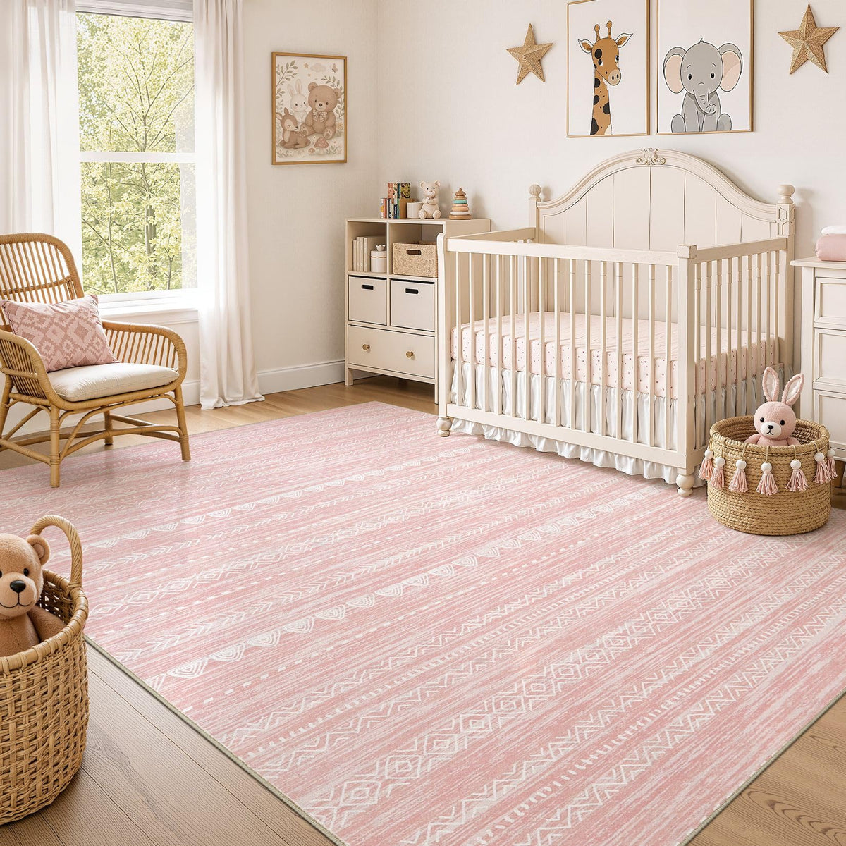 Nakagishi Boho 8x10 Area Rug Living Room Rugs Machine Washable Beige