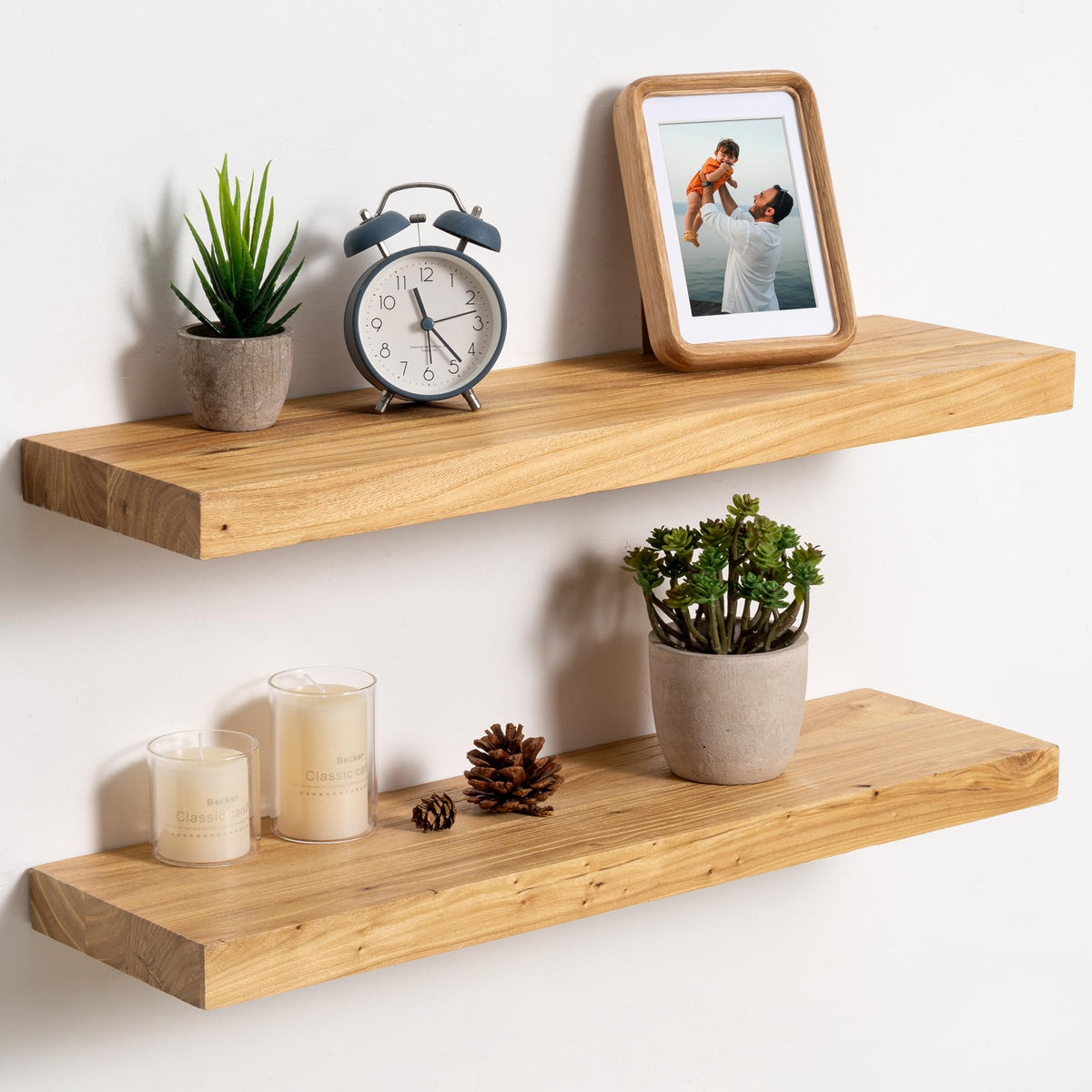 fuqing Live Edge Floating Shelves for Wall, 20 Inch Solid Elm Wood Shelves