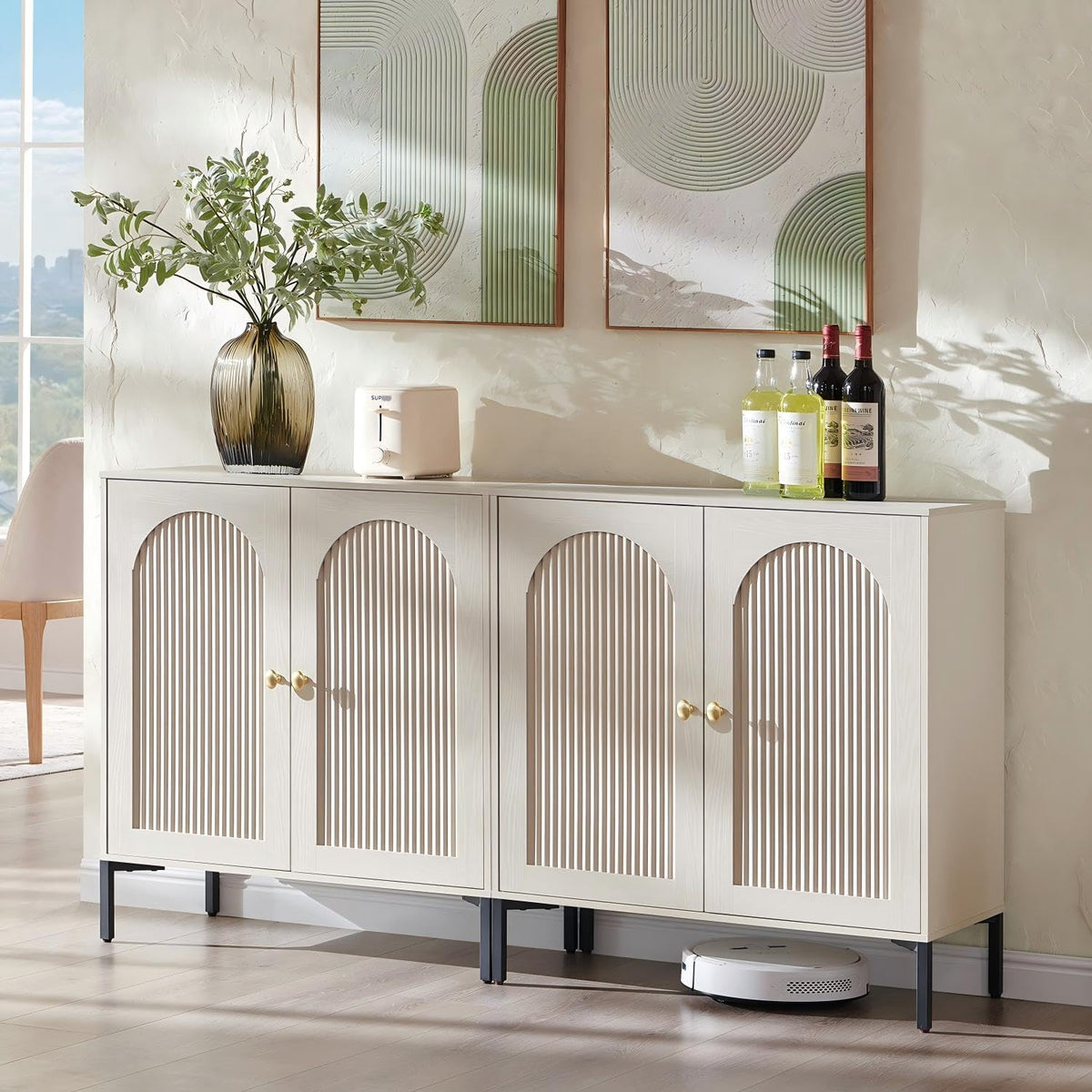 IFGET 61.75" W Modern Arched Sideboard Buffet Cabinet with Storage, Natural
