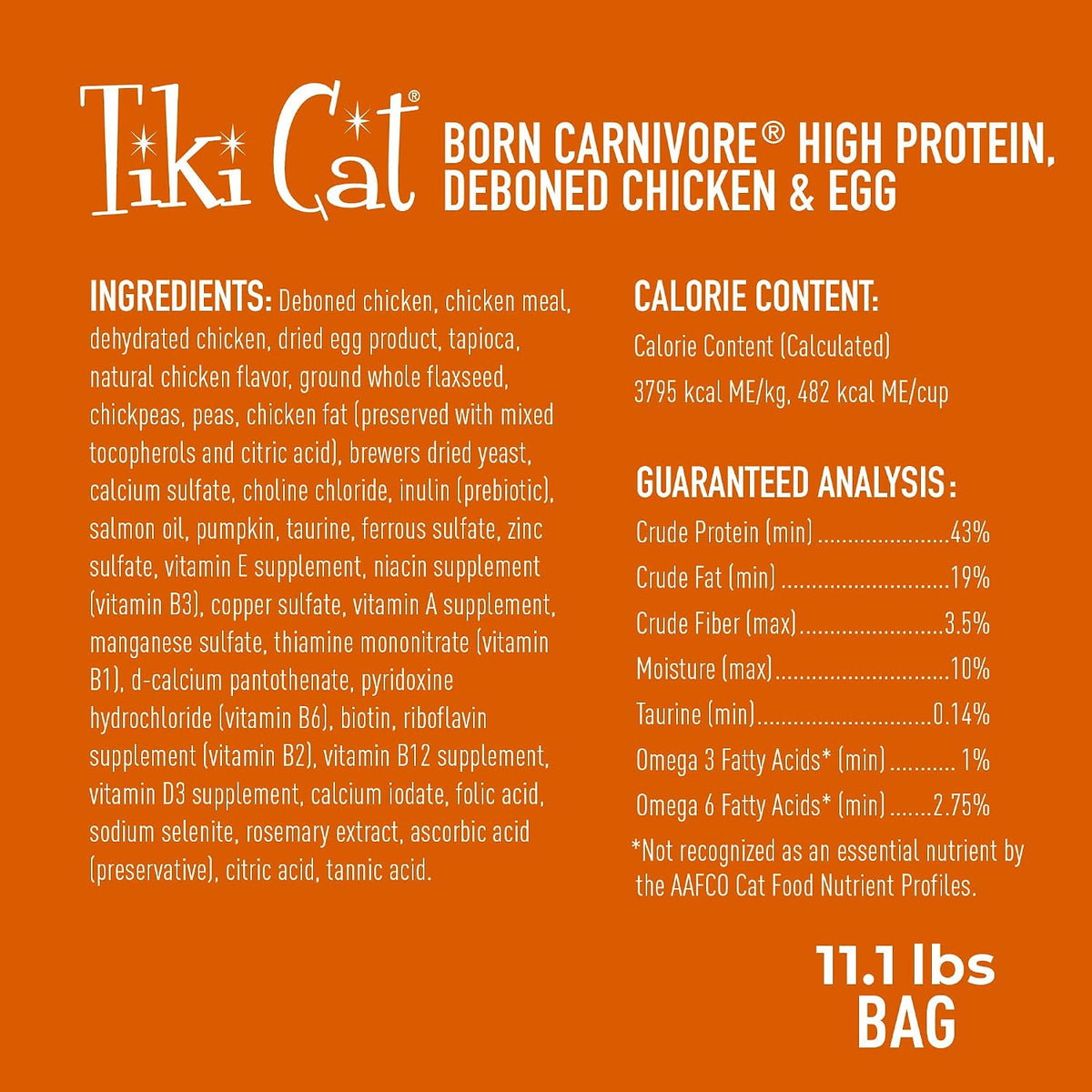 Tiki Cat Born Carnivore Dry Cat Food, Deboned Chicken & Egg, 11.1 lb Bag