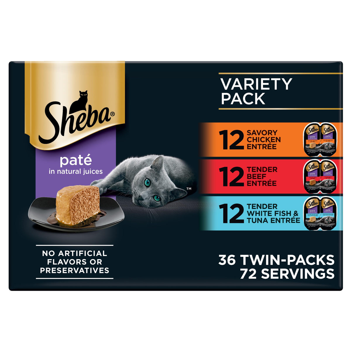Sheba Perfect Portions Pate Wet Cat Food, Variety Pack, 2.6 oz, 48 ct