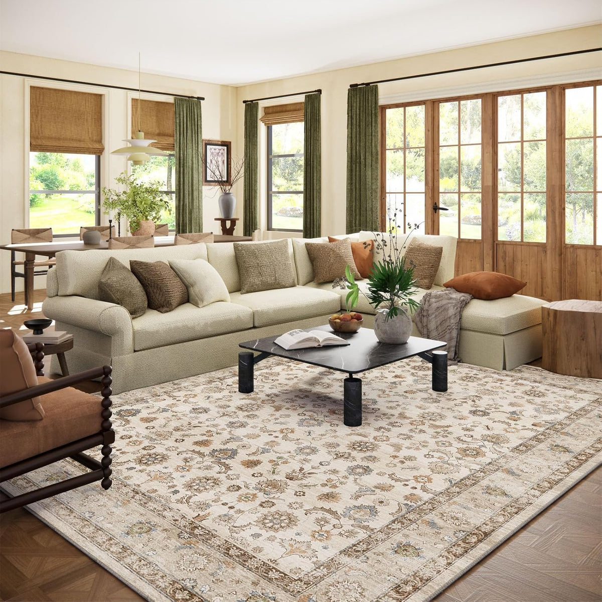 Washable Area Rugs for Living Room: 9x12 Bedroom Rug Boho Vintage Area Rug Stain Resistant Non Slip Low Pile Lightweight Soft Carpets for Dining Room Kitchen Nursery Kids Room Playroom Home Office