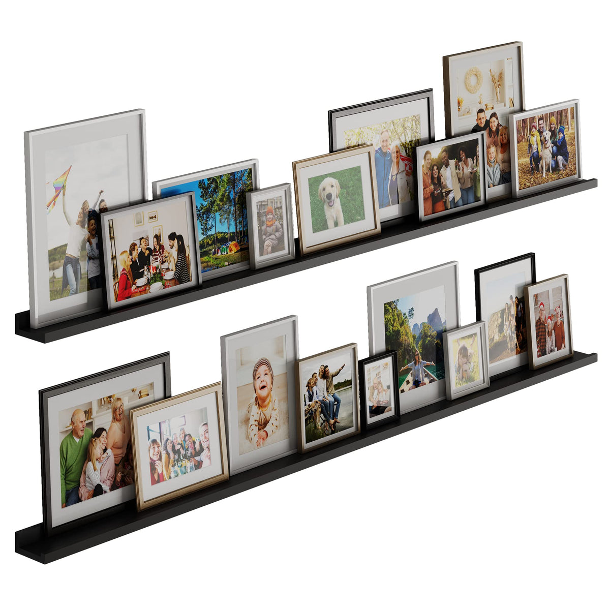 Wallniture Denver White Picture Ledge 72" Floating Shelves for Wall, Bookshelf for Living Room, Bedroom and Nursery Decor, Set of 2