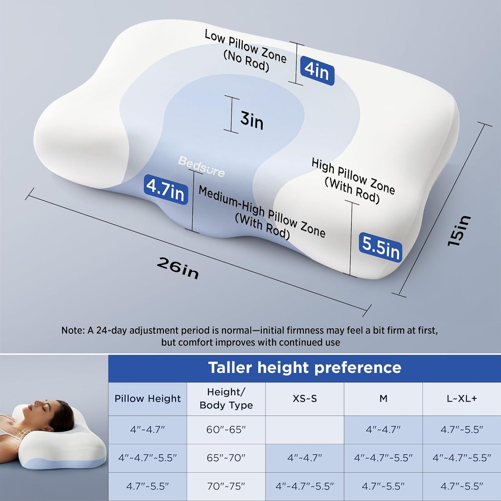 Bedsure Cervical Neck Pillow - Ergonomic Orthopedic Memory Foam Pillows