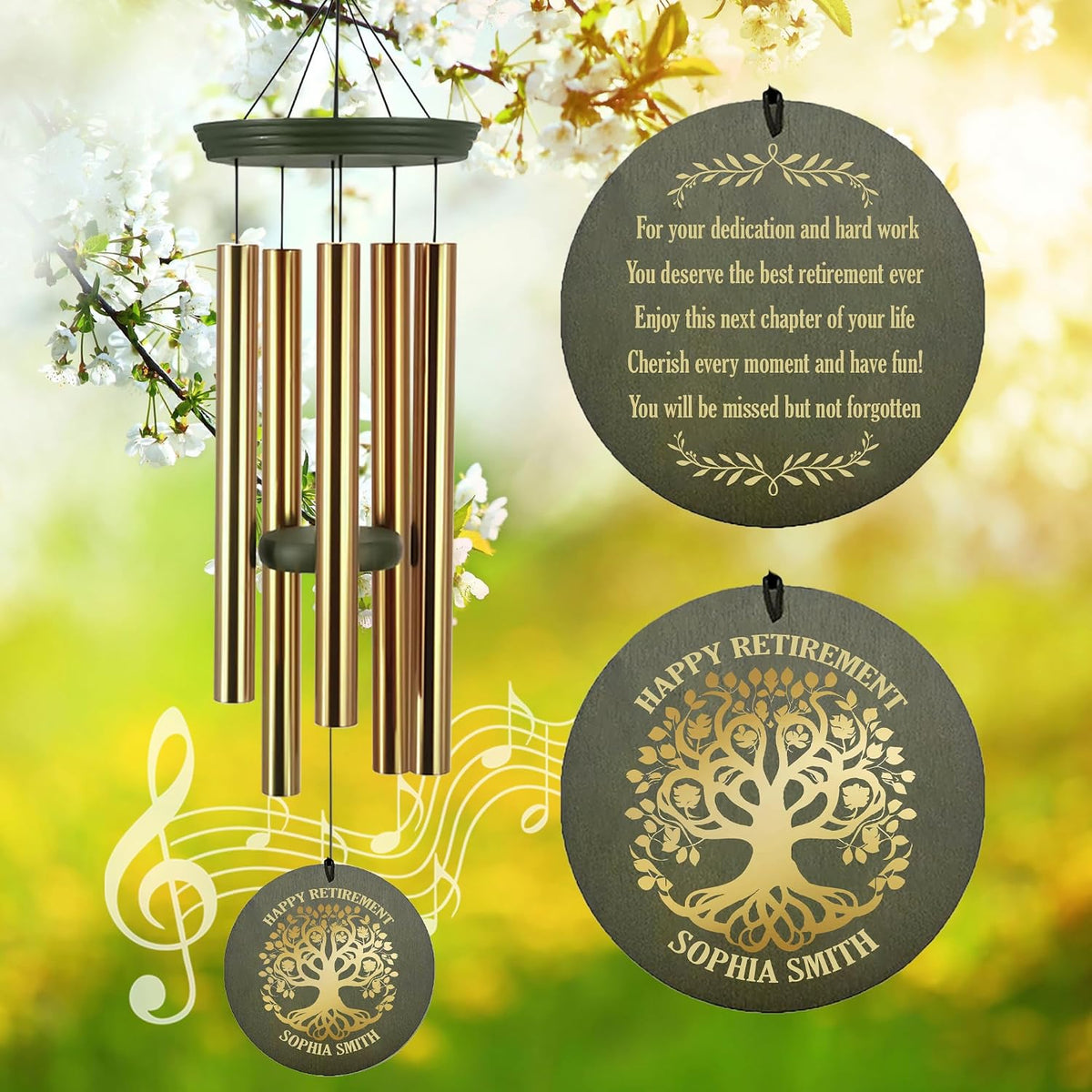 Retirement Wind Chimes Personalized, Retirement Gifts for Woman/Man, Teachers/Worker, Customized Wind Chimes for Retire, Decorative Wind Chimes Outdoor