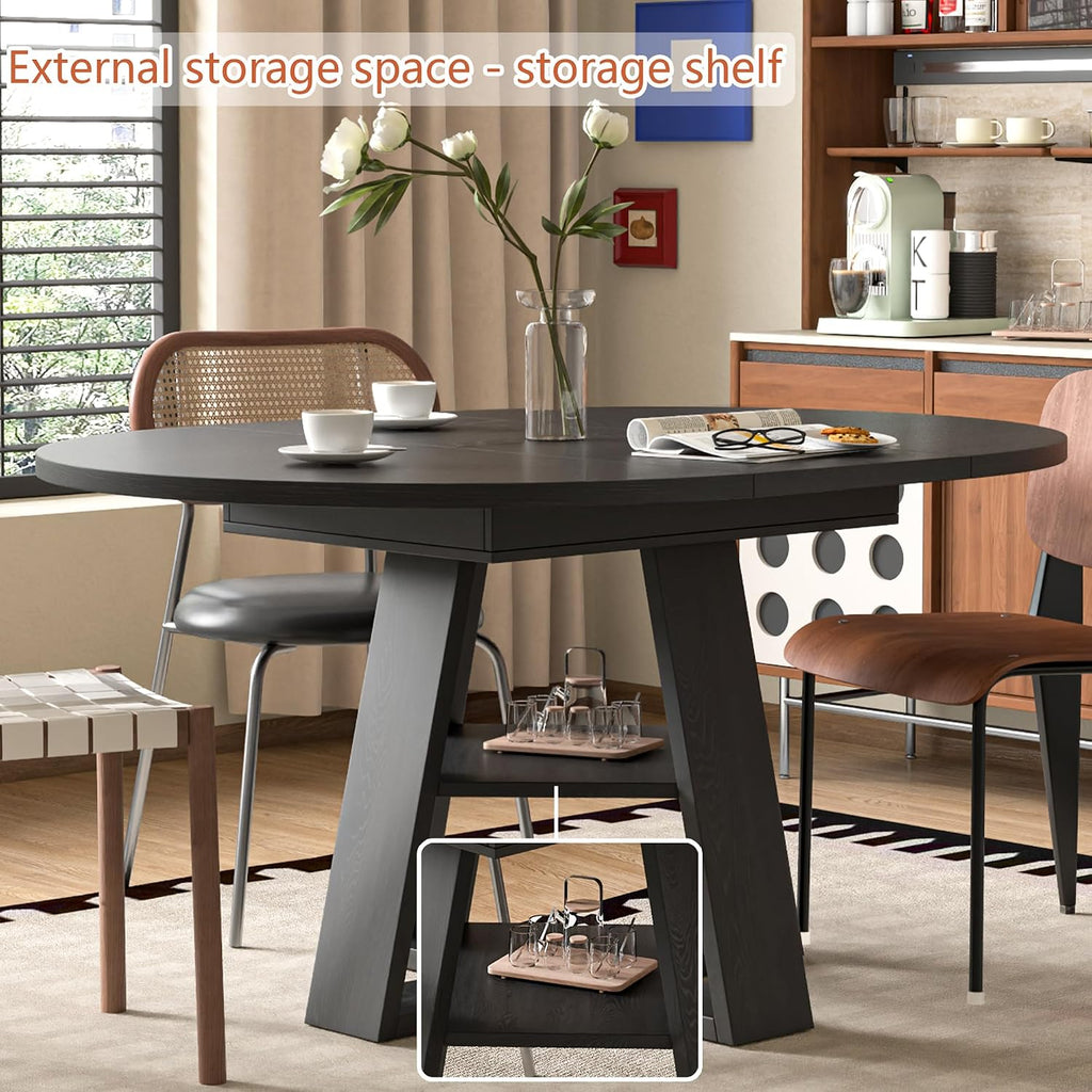 43.3"-59" Extendable Round Oval Dining Table for 4-8 with Storage Shelf