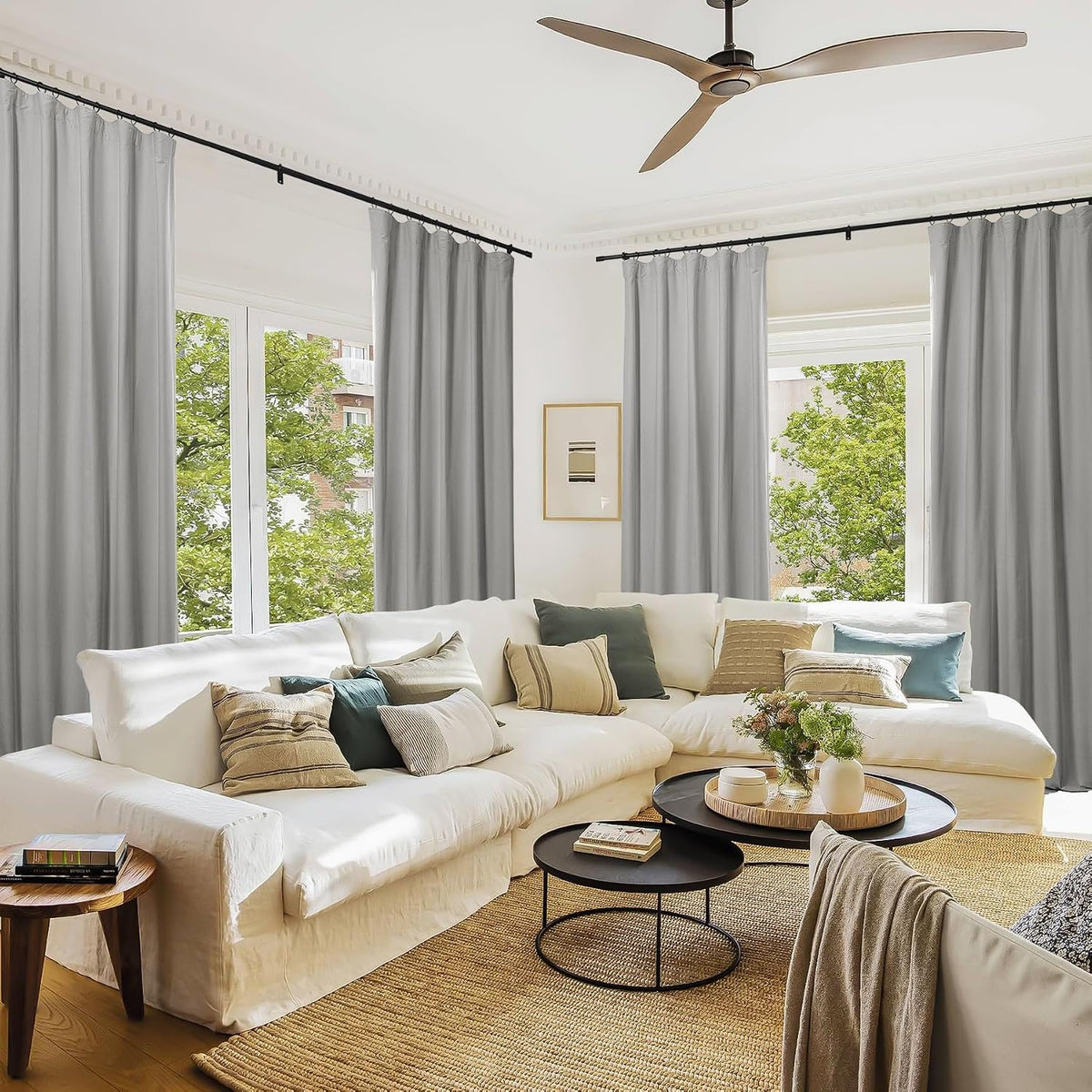 ChadMade 192 Inches Extra Long Curtains, Light Blocking Rod Pocket Back Tab Hook Belt Flat Hooks Curtains for Living Room Set of 2 Panels Privacy Curtains, Light Grey, 2 Panels, 50 W x 192 L Inch